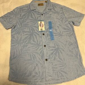 Light Blue Leaf Print Casual Shirt